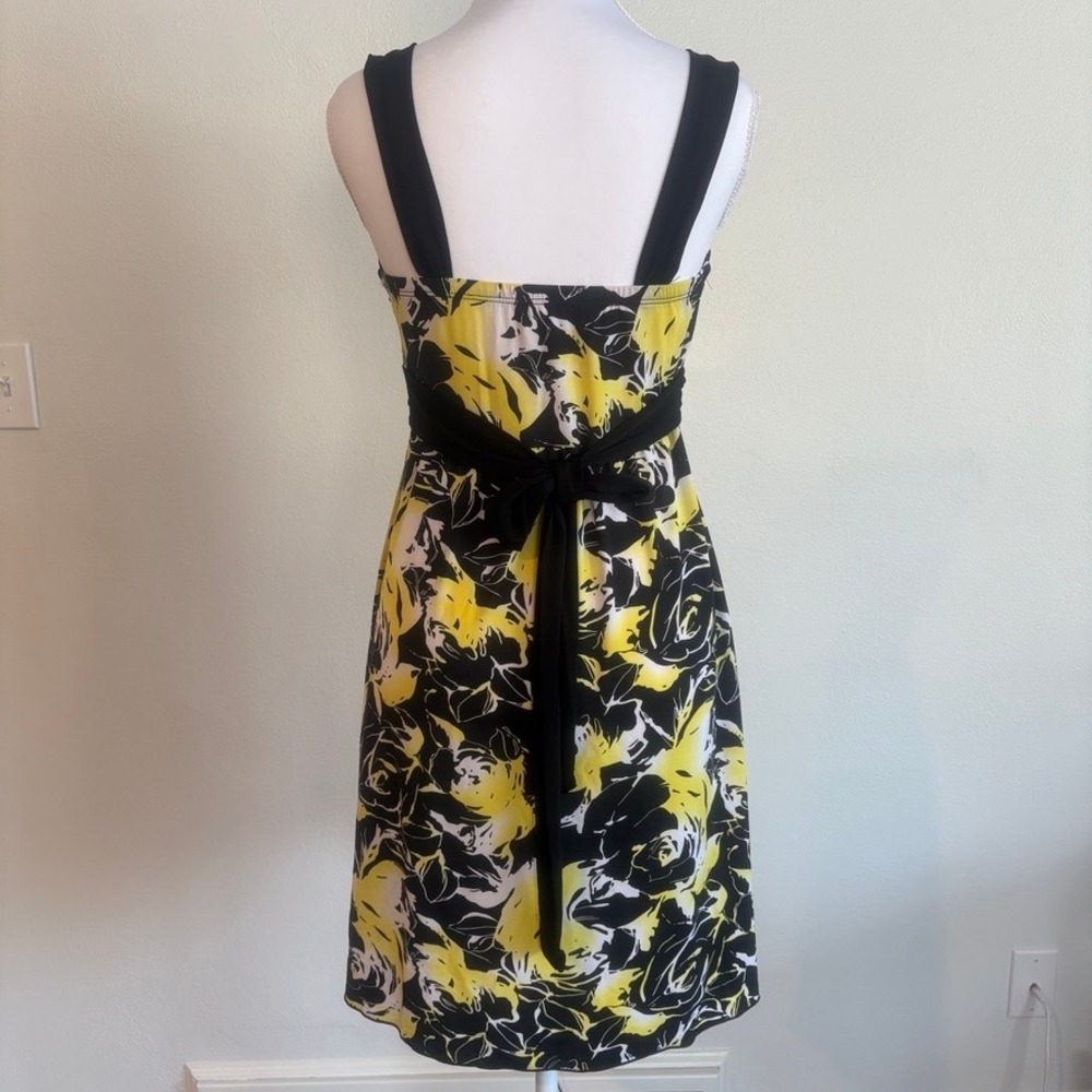 Vtg La Belle 90s Y2K Babydoll Dress M Black/Yellow Floral Milkmaid Coquette FLAW - Picture 4 of 10